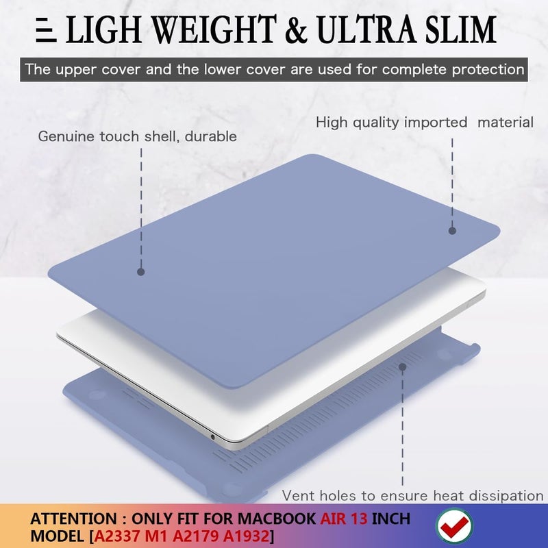 CISSOOK Compatible with MacBook Air 13 inch Case 2021 2020 2019 2018 Release Model M1 A2337 A2179 A1932, Matte Hard Case Cover for MacBook Air 13 inch with Retina Display and Touch ID - Lavender Gray - Image 4